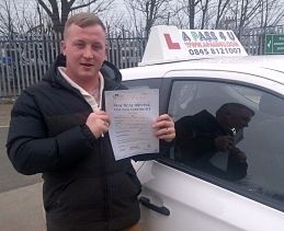 Shannon White passes his driving test in Southend today