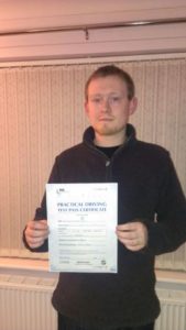 Sion Lewis passes his driving test in Bangor