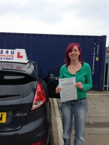 Michelle Cossington passes her driving test in Southend on sea