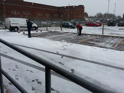 Clearing snow at Portsmouth driving test centre