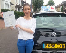 Lucy Heron passes her driving test in Southend on Sea