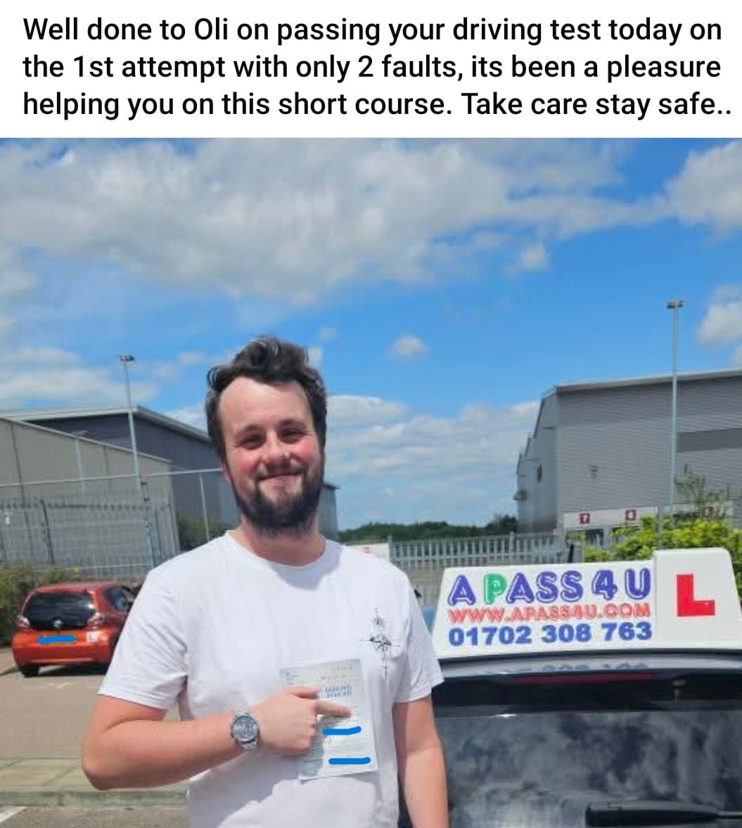Basildon 1st time pass for Oliver who took a mid sized driving course in Basildon with our A Pass 4 U driving instructor Mike M