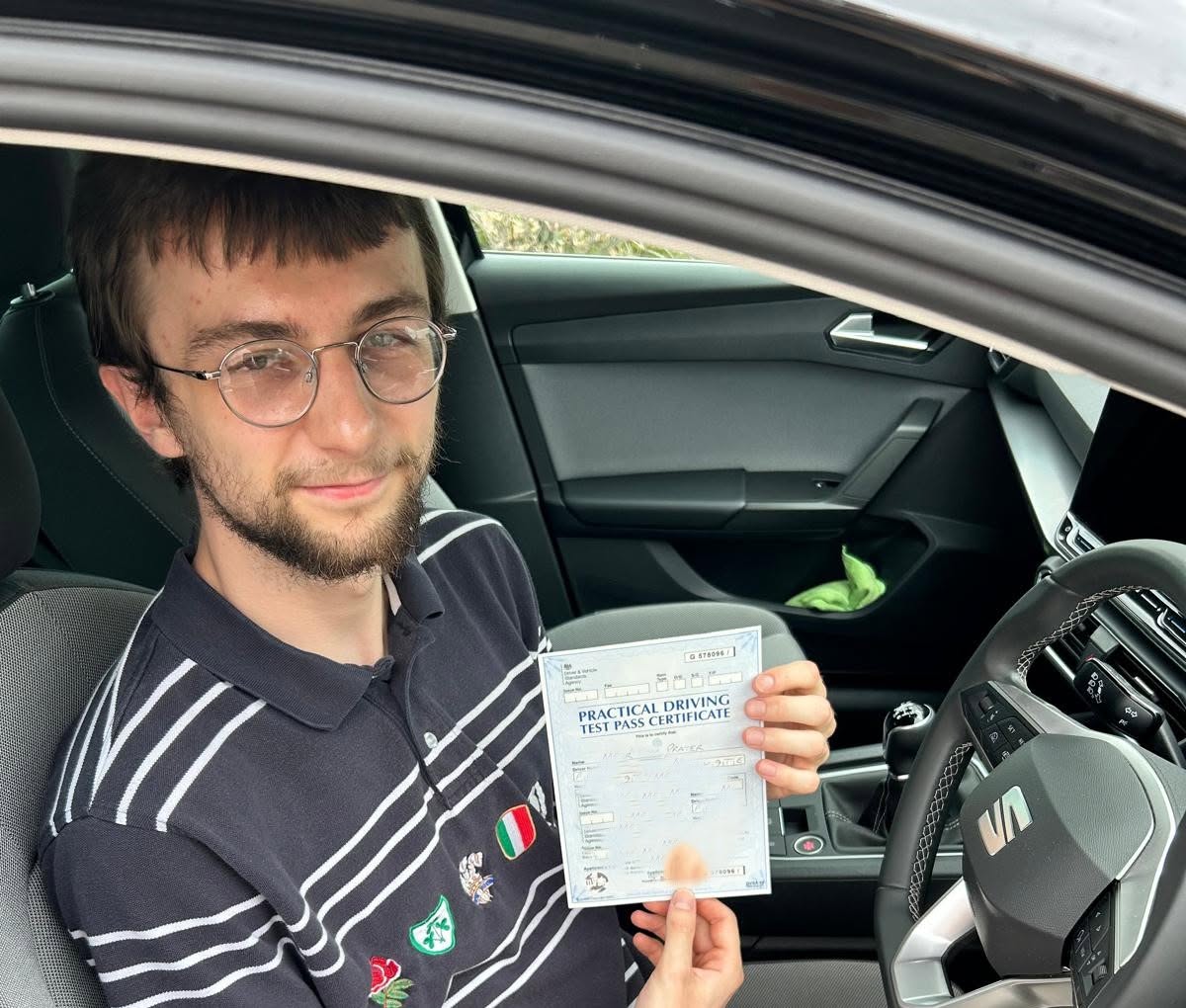 Aron P gets a 1st time driving test pass in Basildon after a 6 day intensive driving course with Ben S, Congratulations Aron!