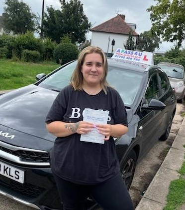 Get in! A 1st time pass for Danielle E on her driving test after a small to mid sized driving course with Andrea W