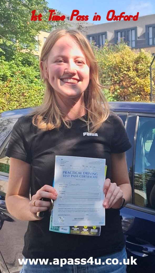 After a weeks intensive driving course in Oxford Lottie took her driving test and passed 1st time, what an outstanding result!