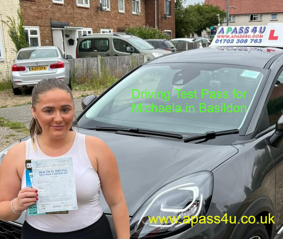 Michaela gets a driving test pass with A Pass 4 U Driving School instructor Pete P in Basildon, Essex. Many congratulations!