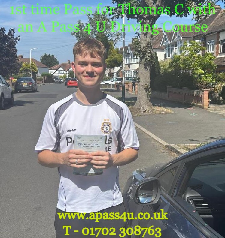 A fantastic driving test 1st time pass for Thomas C Hornchurch with A Pass 4 U Driving School's Steph L after a one week driving course