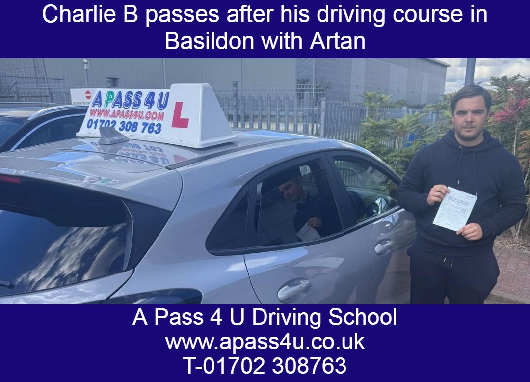 Get in Charlie B! A pass after his driving course with Artan G in Basildon. A superb result for Charlie he passed his driving test 1st time