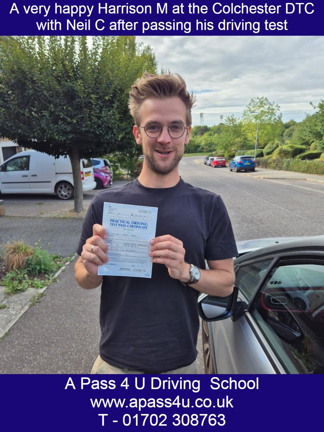 A fantastic driving test pass for Harrison M with Neil C in Colchester on his one week driving course. A great result!