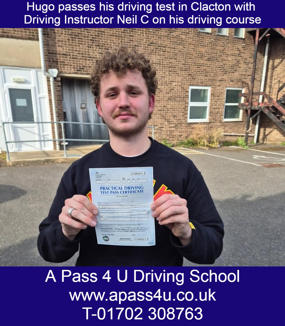 Hugo R smashed the driving test after his driving course with Neil C in Clacton on Sea, Tendring, Essex. Our intensive courses get results
