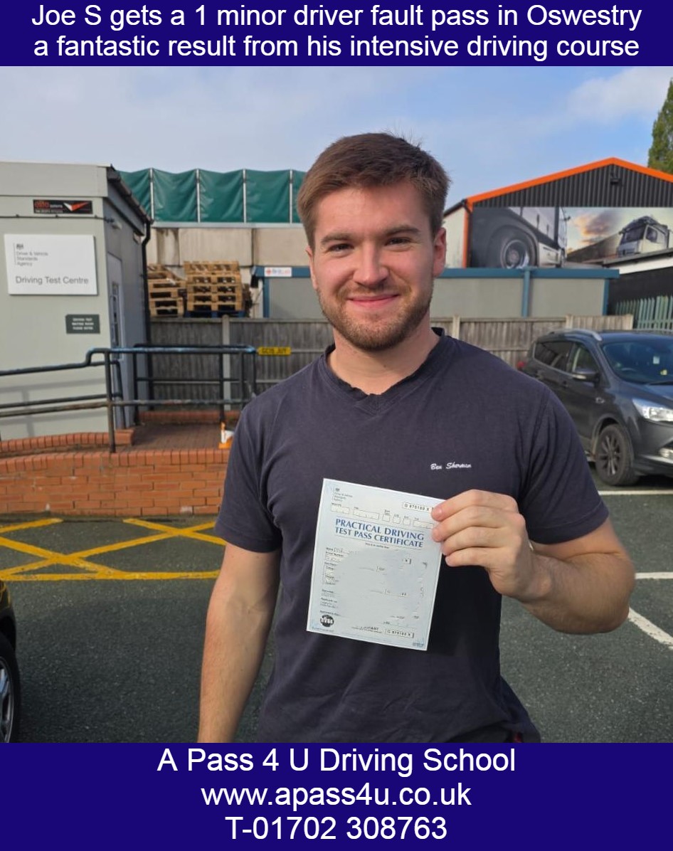 Joe S gets a 1 minor driver fault 1st time pass with Gary L in Oswestry. What an outstanding result for Joe on his driving course