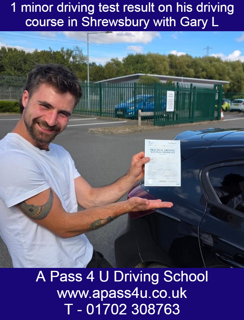 Intensive Driving Course gets a 1 minor fault for Joseph E in Shrewsbury. What an outstanding result on our one week driving course.