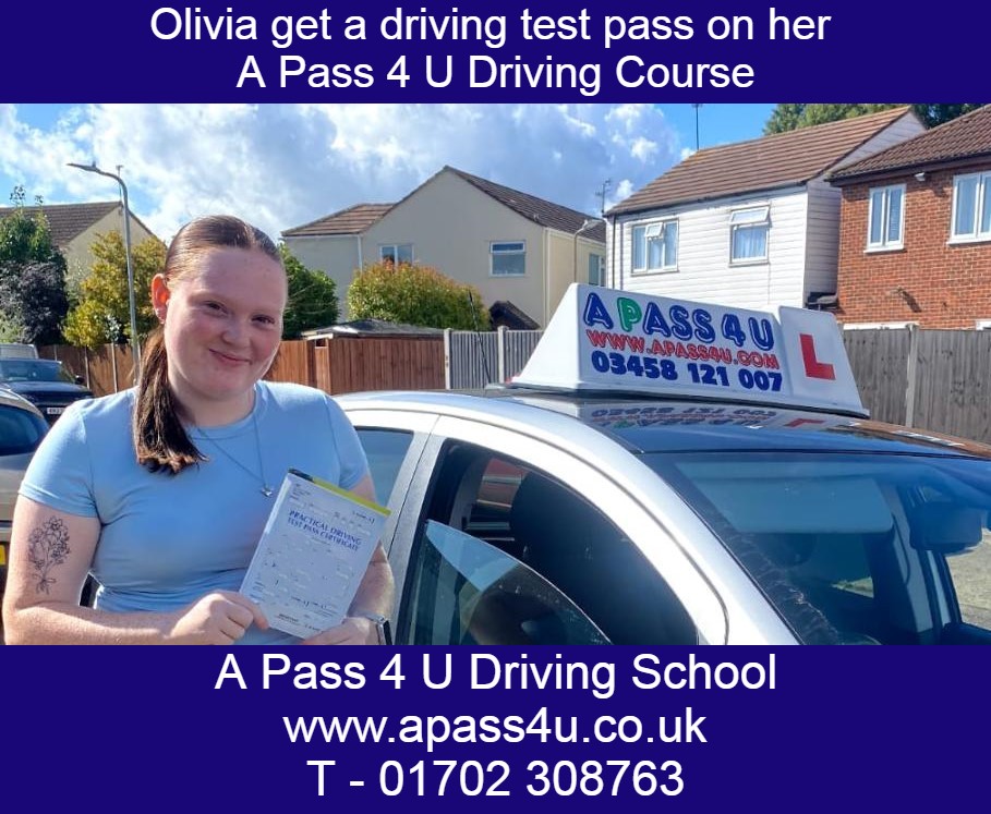 Olivia took a driving course with Susan and took a driving test at the Southend driving test centre, the result was a fantastic pass