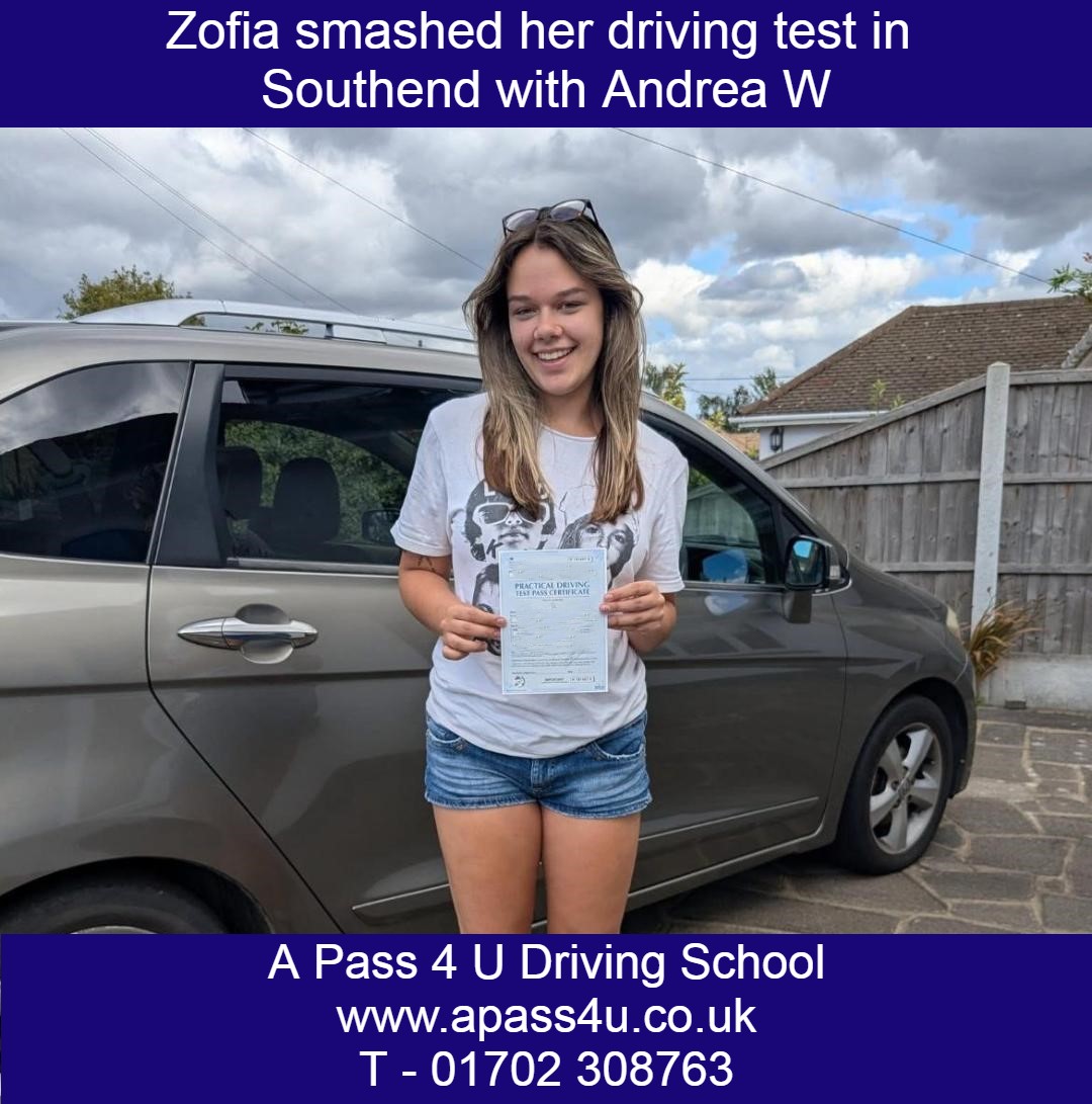 Zofia passes her driving test with a short driving course in Southend on Sea with Andrea W our intensive driving course instructor