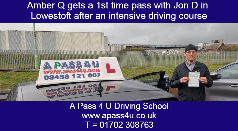 Arber Q gets a pass with Jon D on his one week driving course in Lowestoft. What a great result at the Lowestoft driving test centre.