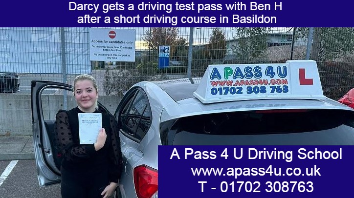 Short Driving Course gets a result for Darcey F in Basildon with Ben H. Many congratulations Dacey from all at A Pass 4 U Driving School
