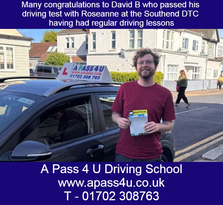 A great pass for David B as he passes his driving test with Roseanne after having regular driving lessons in Southend.