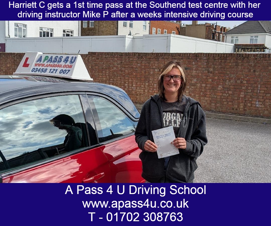 What a week for Harriet C on her Southend intensive driving course. Harriet smashed and passed her practical driving test 1st time.
