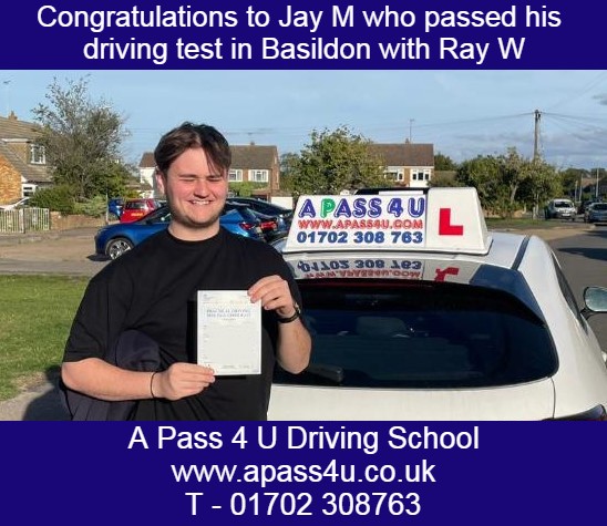 Jay M gets a 1st time pass on his driving course with Ray W at the DVSA Basildon driving test centre on Paycocke Road.