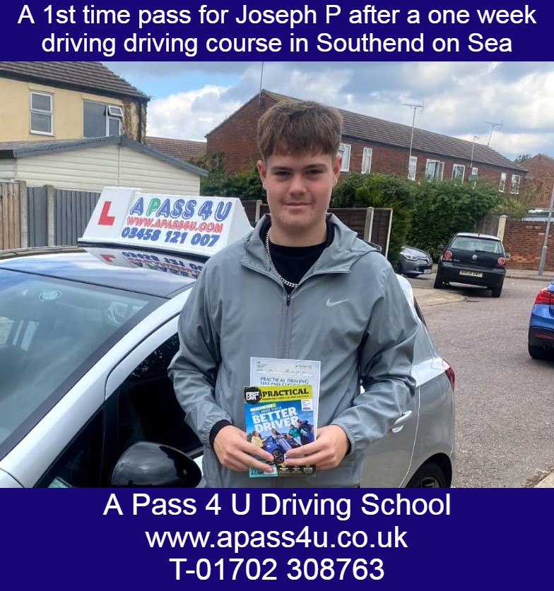 Joseph took a weeks driving course in Southend with our driving instructor and on the last day took his driving test, he passed 1st time
