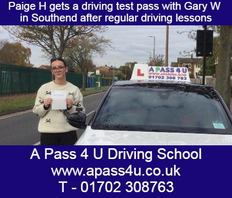 Paige H gets a 1st time pass with just 2 minor faults with Gary W in Southend Essex. Many congrats from all at A Pass 4 U Driving School