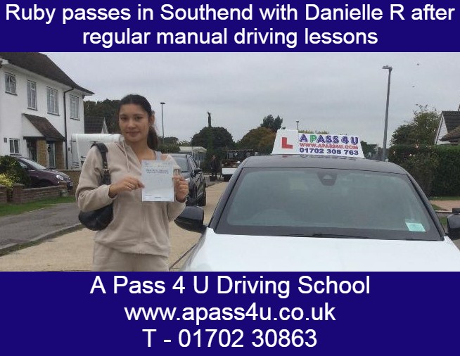 Ruby passes her driving test with Danielle R after driving lessons in Southend. Ruby took her test at the Southend DTC and passed 1st time.