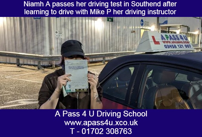 Niamh A gets passes her test with just 4 minor faults after her intensive driving course with Mike P in Southend.