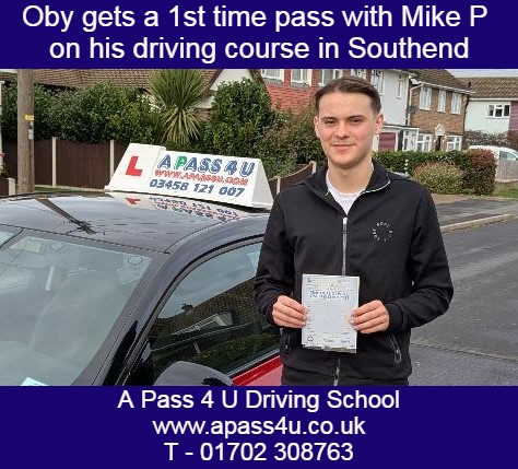 Southend driving course gets a 1st time pass for Oby H with driving instructor Mike P. In just one week Oby took an intensive driving course.