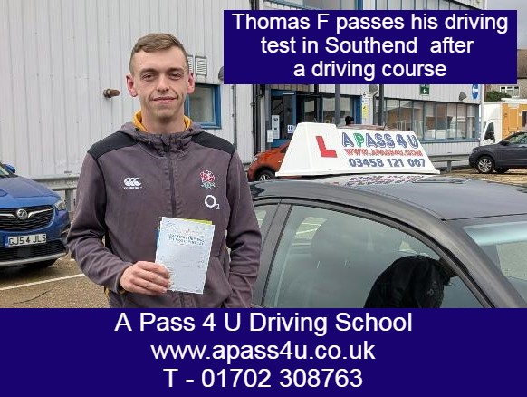 Thomas F gets a test pass in Southend on a driving course with Mike P. In just one week Thomas learnt to drive and took his driving test