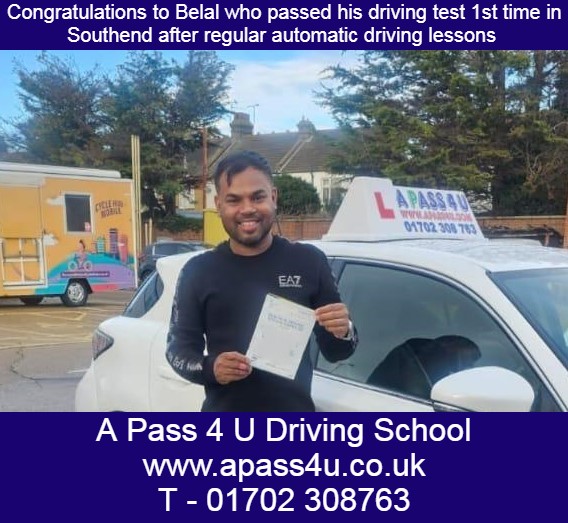 Belal gets a 1st time pass after automatic regular driving lessons with Rumena in Southend on Sea, Essex. Congrats Belal!