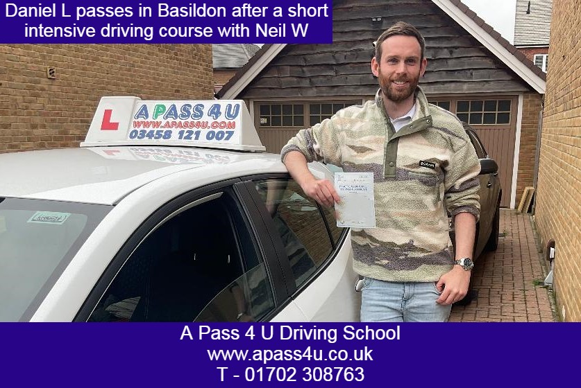 Daniel L passes 1st time with just 2 faults in Basildon with the legend that is our automatic driving instructor Neil W.