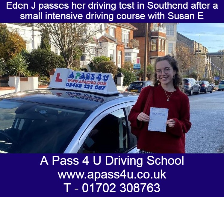 Eden J gets a pass on her intensive driving course with Susan E in Southend. she passed her driving test at the Southend DVSA DTC