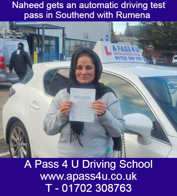Naheed gets a 1st time pass with 2 minor faults after regular automatic driving lessons with Rumena B. Automatic driving lessons available!