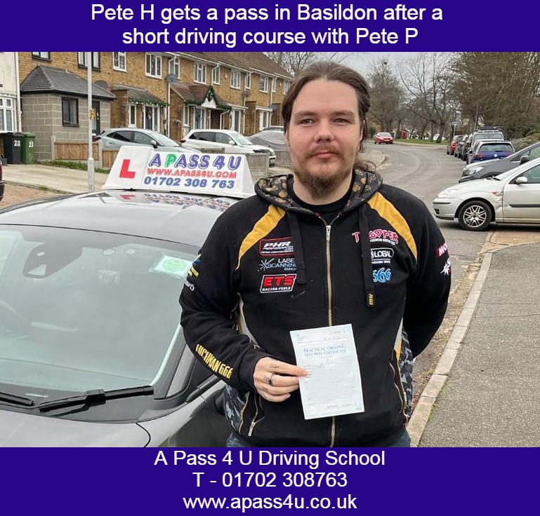 12 hour driving course gets a pass for Peter H in Basildon. Having had driver training before Peter took a 12 hour driving course and passed