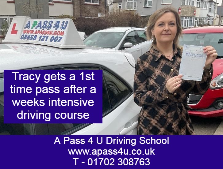 Tracy gets a 1st time, zero fault pass on our driving course in Southend with Neil W. zero faults at the Southend DVSA DTC, what a result!
