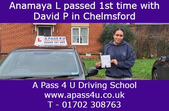 Anamayal gets a driving test pass with David P in Chelmsford after an intensive driving course. Intensive driving courses get results.
