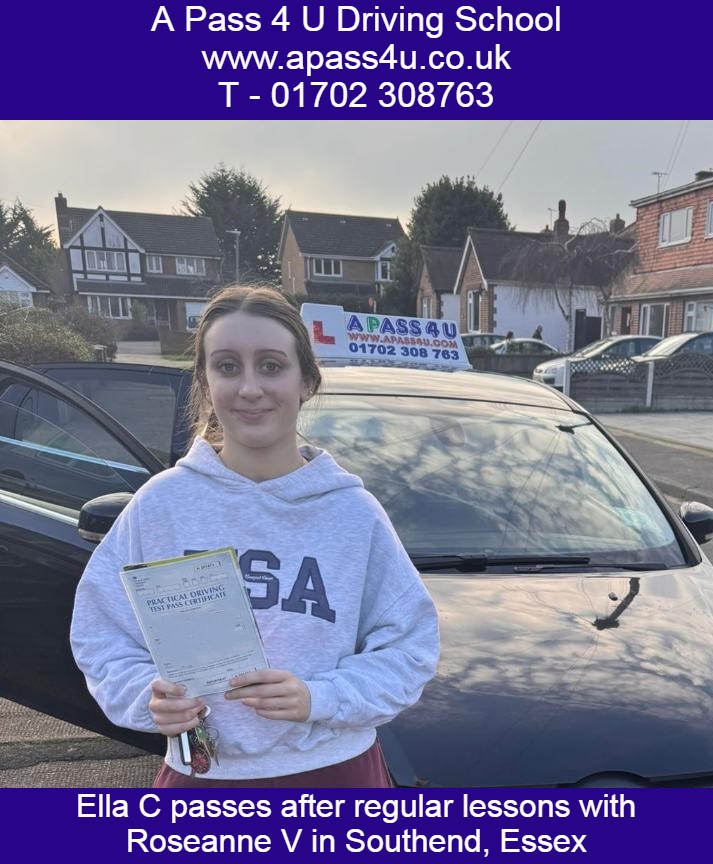Ella C passes her driving test after regular driving lessons with Roseanne V in Southend, Essex. Male & Female driving instructors available.