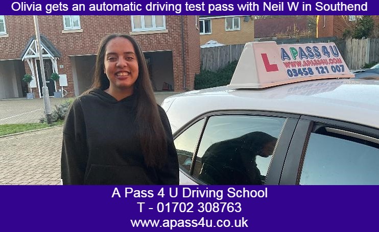 Olivia gets an automatic test pass with Neil W in Southend. Well it wasn't quite an automatic driving pass but Olivia was in an automatic car
