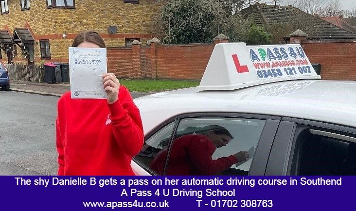 Danielle B passes her driving test after a short driving course with our automatic driving instructor Neil W in Southend, Essex.