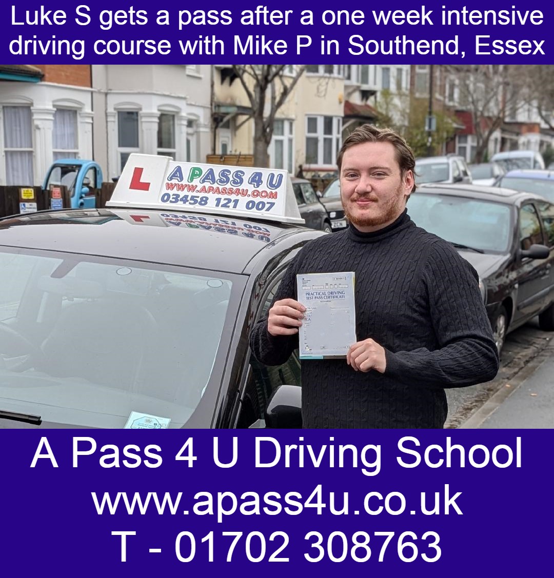 Luke S gets a pass with Mike P after a one week driving course in Southend. Our one week intensive driving courses are getting great results