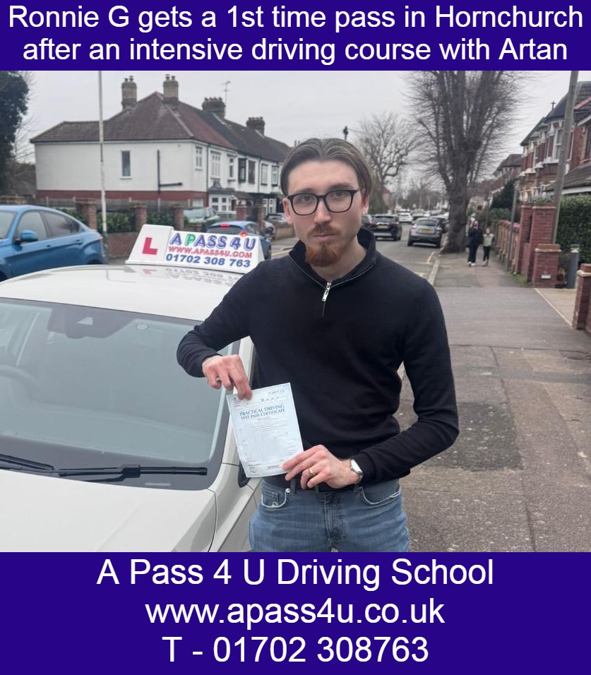 Ronnie G gets a 1st time pass after a course with Artan G in Hornchurch. Our one week intensive driving courses really get results.