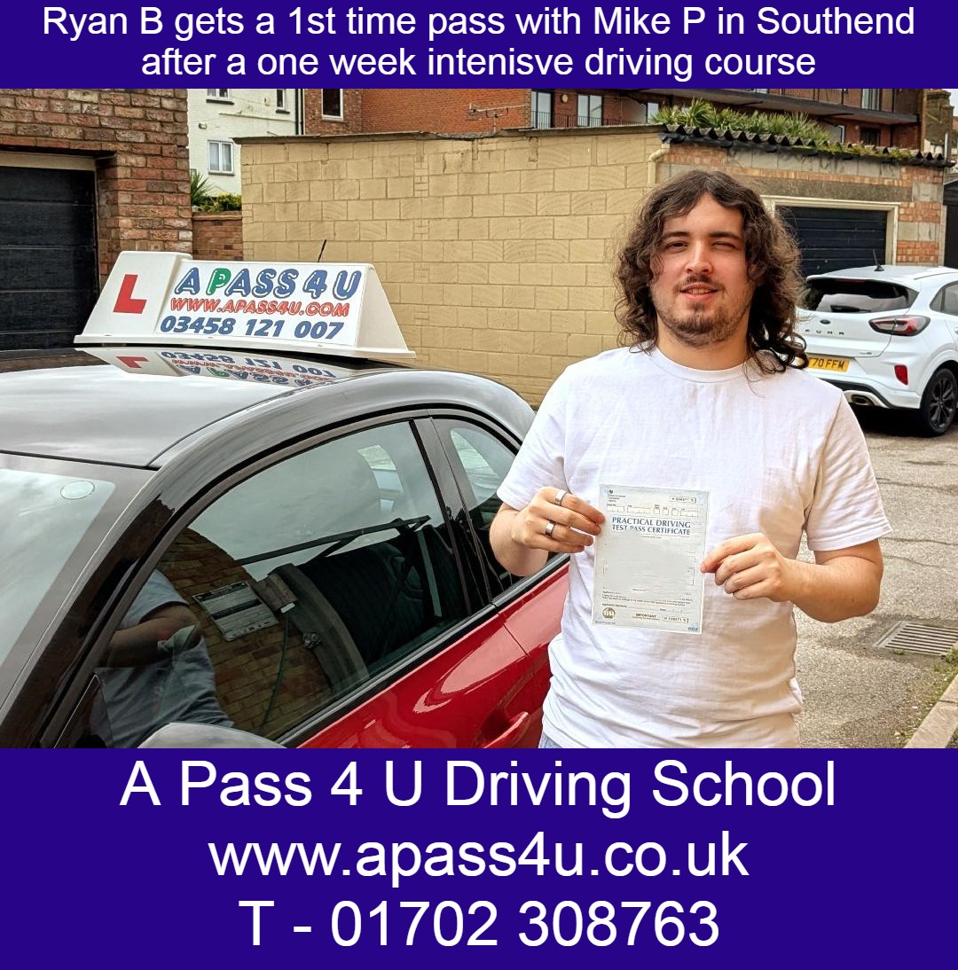 Ryan B gets a 1st time pass after driver training with Mike P in Southend on Sea, Essex. Intensive driving courses are getting great passes