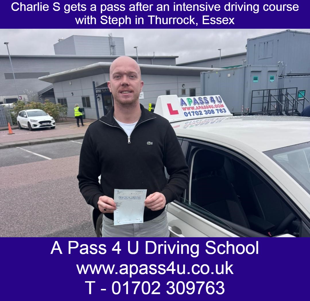 A 1st time pass for Charlie S on his driving course in Basildon, Essex, with Artan G. What a great result in Basildon.