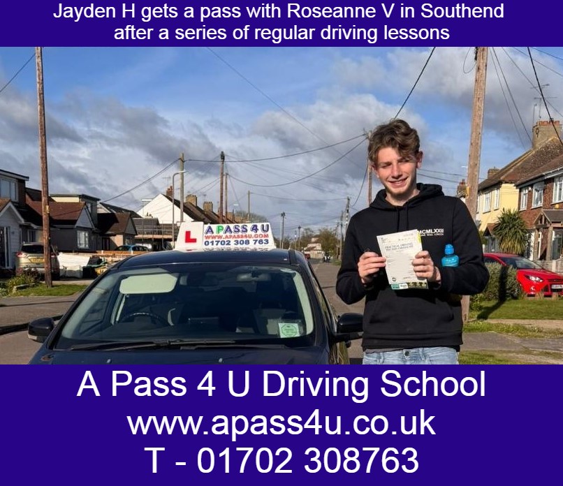 Jayden gets a pass after regular driving lessons with Roseanne V in Southend. We offer manual and automatic driving lessons across Southend.