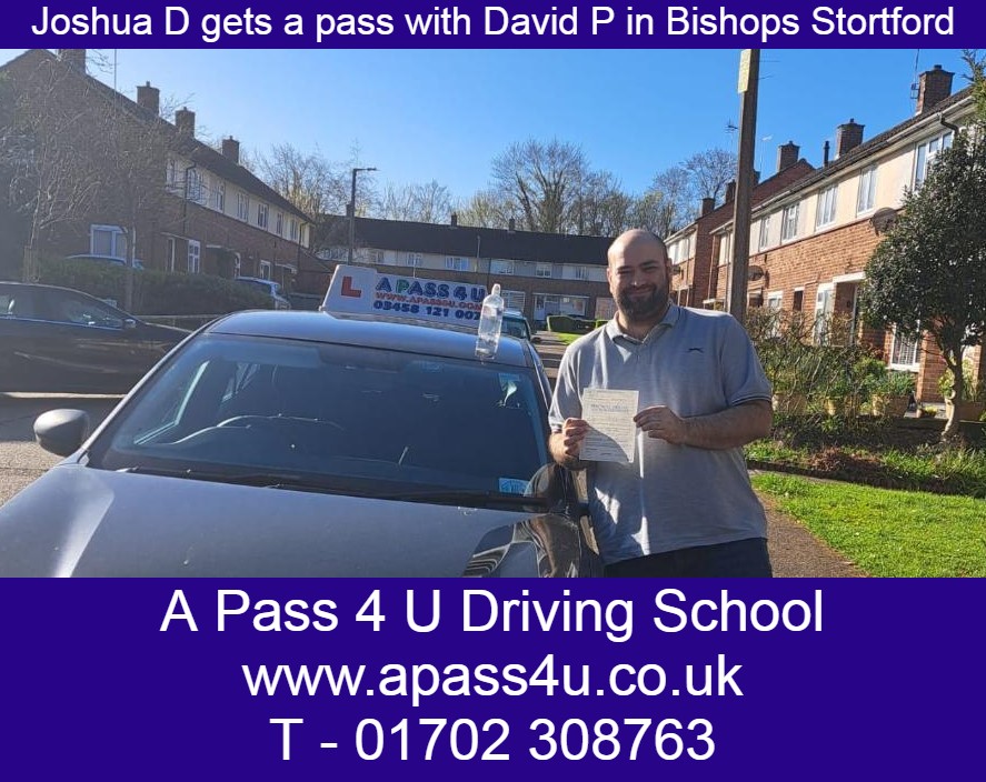 Joshua D pass his driving test with driving instructor David P in Bishops Stortford. A great result on our intensive driving course