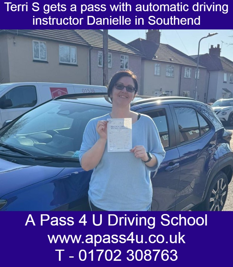 Terri S gets just 2 minor driver faults after a short driving course with automatic driving instructor Danielle R in Southend, Essex.