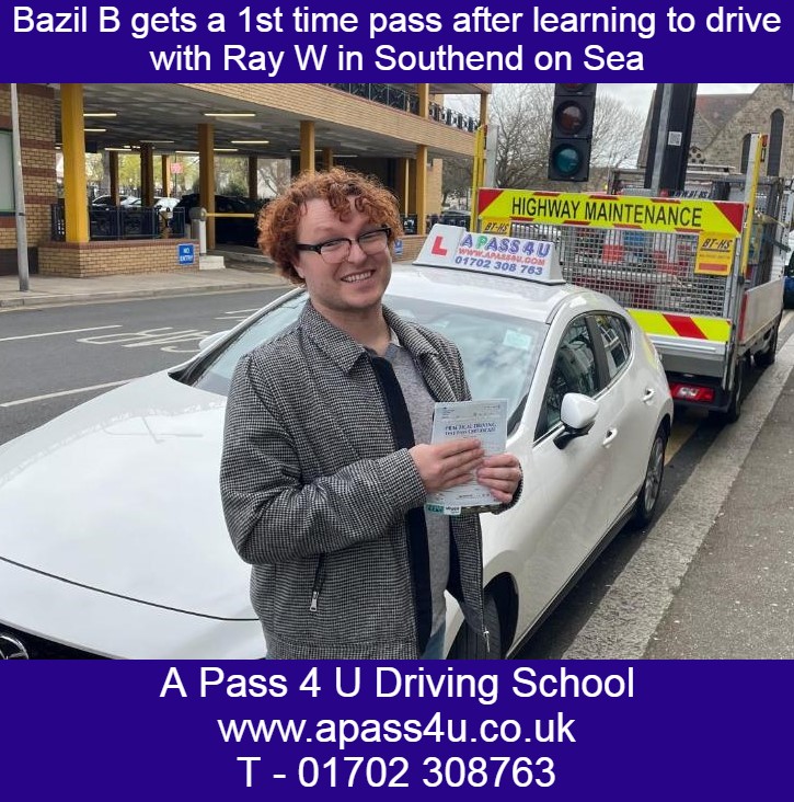 A 1st time for Bazil with driving tuition from Ray W in Southend on Sea, Essex. In just 1 week Bazil passed his driving test.
