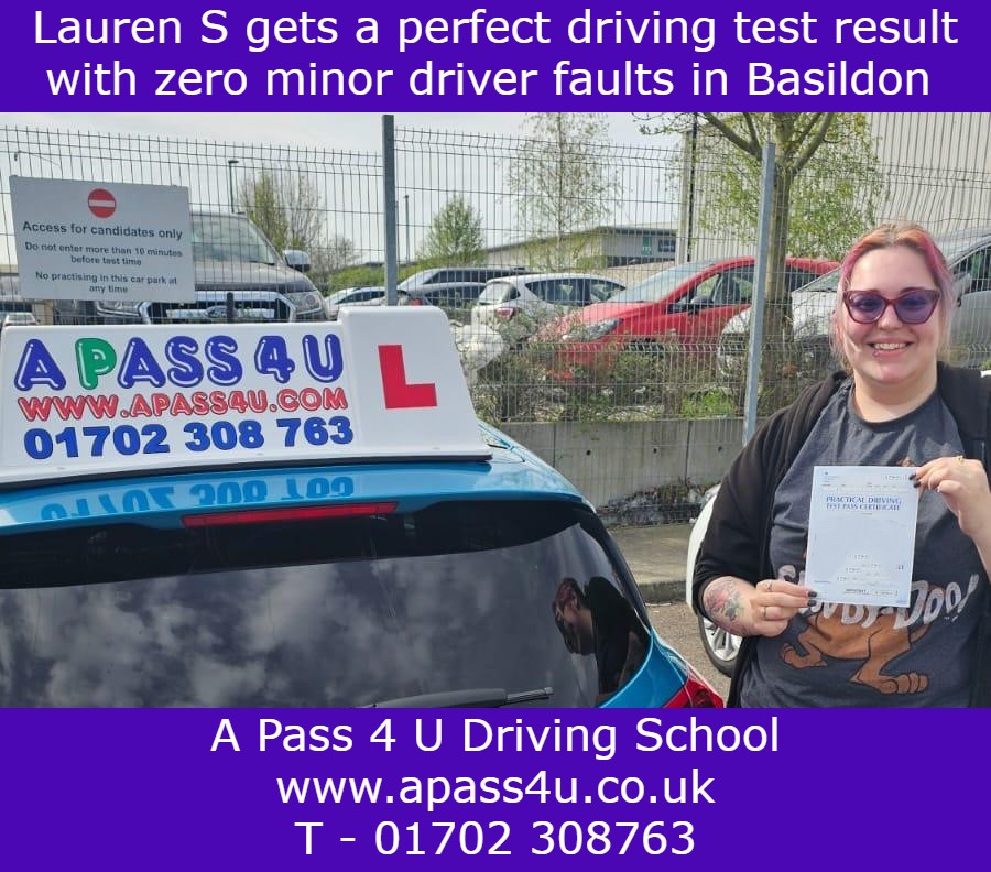 Lauren S gets a zero minor 1st time pass after her one week driving course with Mike M in Basildon. A great test pass!
