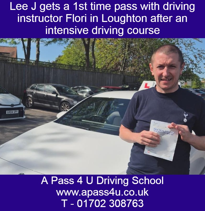 Lee J gets a 1st time pass with Flori on his driving course in Loughton, Essex. A great result on Lee's intensive driving course.