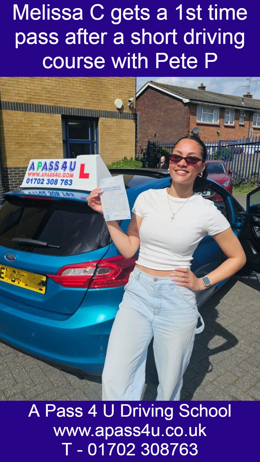 Mellisa C gets a pass after automatic driving lessons with Mike M in Thurrock. Great results around Thurrock!
